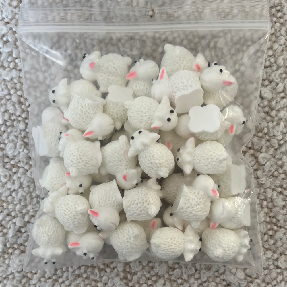 38 Tiny White Sheep Figurines